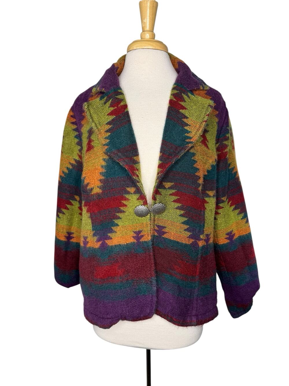 COLDWATER CREEK Colorful Southwestern Print Woven Blanket Coat Size XL Petite - Picture 1 of 10